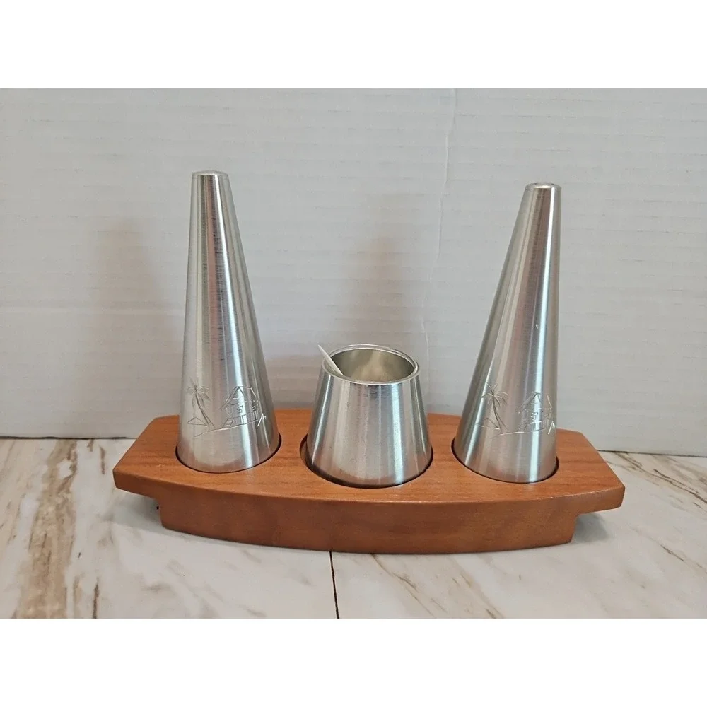 Vintage Pewterware Salt And Pepper Shaker Set Hand Carved Japanese Looking